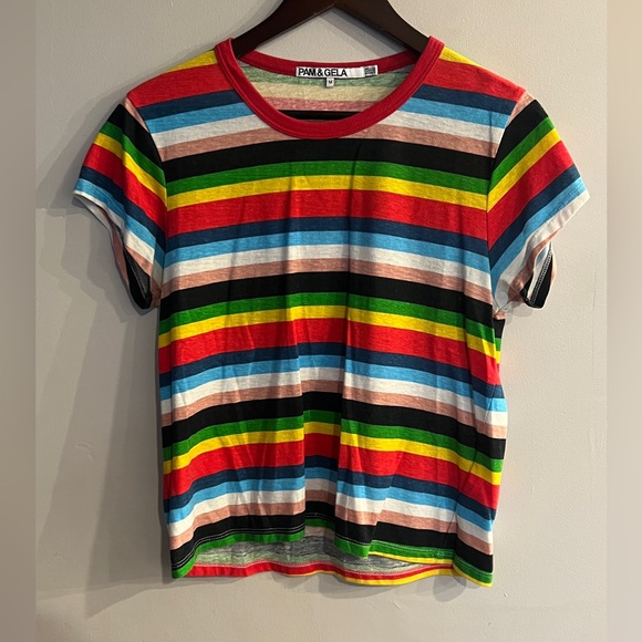 Pam & Gela Tops - PAM & GELA Women’s Multicolor Striped Short Sleeve Tee Size M
